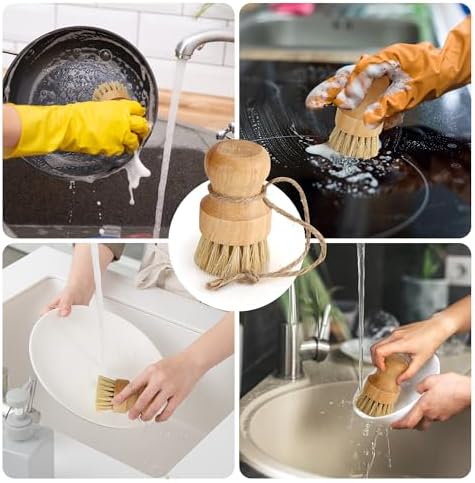 12 Pcs Bamboo Dish Brush, Wooden Bamboo, Sisal Bristles - Image 7