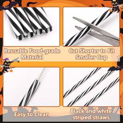 JANYUN 30 Pcs Halloween Straws Plastic, Reusable Black and White Straws - Image 3