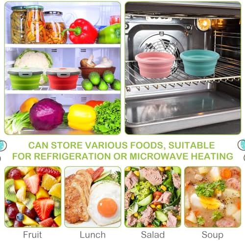 Suclain 4 Pcs Collapsible Bowls with Lids Silicone Camping Food Storage Container Expandable Folding Salad Lunch Box Travel Container for Hiking Camping - Image 5