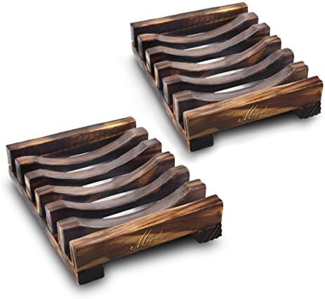 Soap Dish Holder, Bathroom Wooden Soap Case, Sink Deck Bathtub Shower Dish, Rectangular, Hand Craft, Natural Wooden Holder for Soap, Sponges, Scrubber (2 Pack soap Dish) by Magift