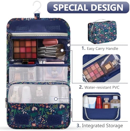 OlarHike Packing Cubes for Travel,Gifts for Women Mom,Anti-Tearing Suitcase Organizer for Luggage with Shoe & Hanging Toiletry Bag,Vacation Essentials,8 Set,Dark Blue Floral - Image 3