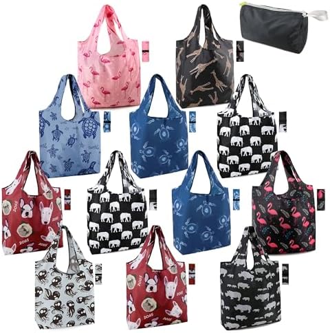 BeeGreen Animal Reusable Grocery Bags Bulk 12 Packs X-Large50LBS, Reusable Shopping Bags Foldable for Groceries, Vegetables, Fruits Watertight Bulk Tote Bags Washable For Women Men by BeeGreen