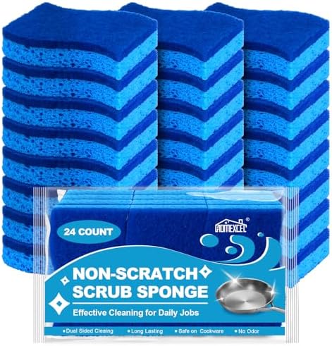 HOMEXCEL Sponges Kitchen 24 Pack, Non Scratch Scrub Dish Sponge, S- Blue by HOMEXCEL