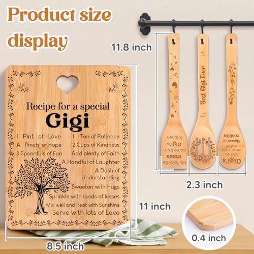 Gigi Gifts - "Recipe for a Special Gigi" Gigi Gifts for Grandma Cutting Board Set, Bamboo-Made Engraved Utensil Set Gifts for Gigi Cutting Board, Mothers Day Gifts for Gigi. - Image 5