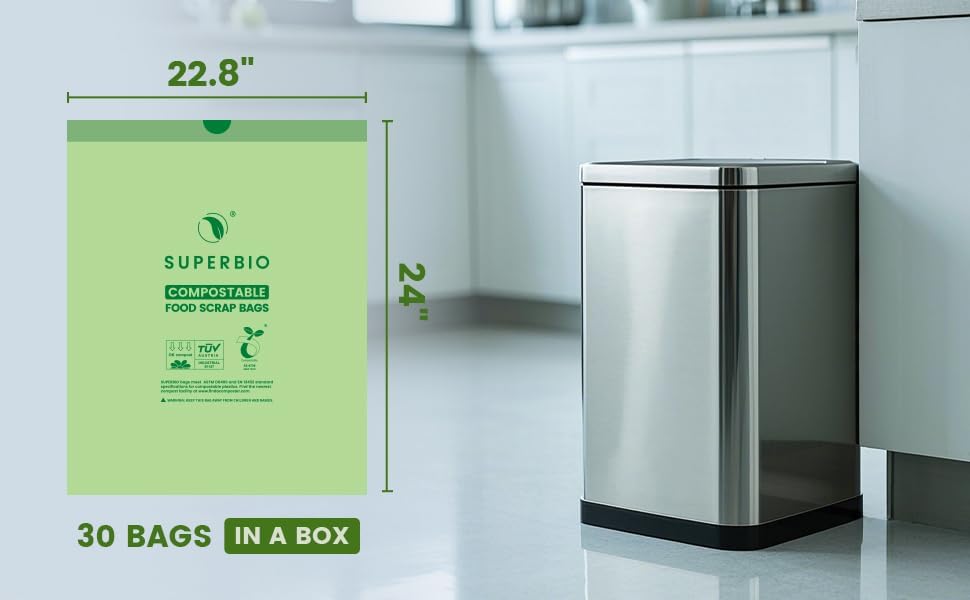 SUPERBIO 8 Gallon Compostable Drawstring Kitchen Waste Bags - Image 4