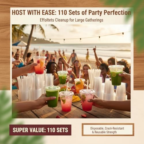 110 Pack 20 oz Disposable Clear Plastic Cups with Lids and Straws - Image 5