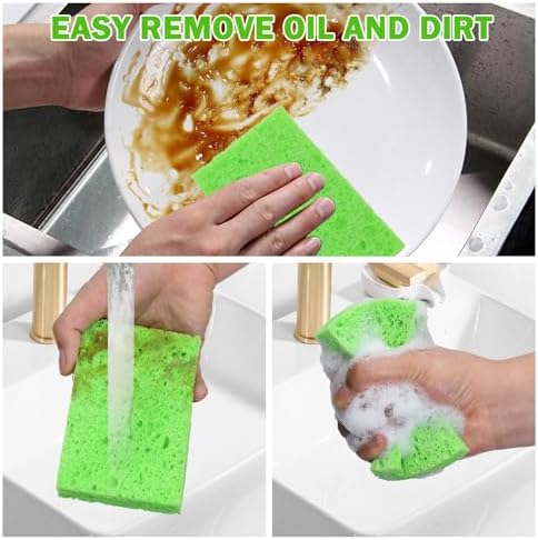 YoleShy 24 Pack Kitchen Sponges Natural Cellulose Compressed Sponges for Cleaning Reusable Dish Sponge Kitchen Non-Scratch DIY - Image 3
