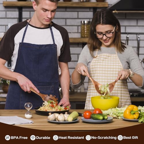 Wooden Kitchen Utensil Set - Natural Solid Wood Spoons, Non-Toxic, Heat Resistant, Non-Scratch and Easy to Clean (A05) - Image 3