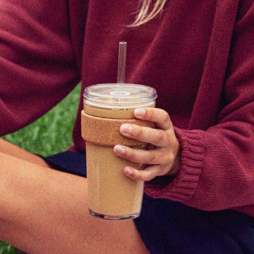 KeepCup Cold Cup - Brew Cork Tempered Glass Ice Coffee Tumbler with Recovered Cork Band, Lid and Straw - 16oz (454ml) - Image 4