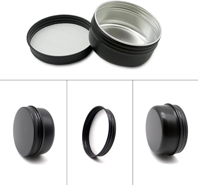 10pack 50ml Aluminum Tin, 50 Gram Black Container Leak Proof Cosmetic Jars, 50g Small Makeup Containers Round Screw Lids for Cosmetic, Salves, Lip Balms, Toner, Cream, Candle, Tea, Beads, Wax