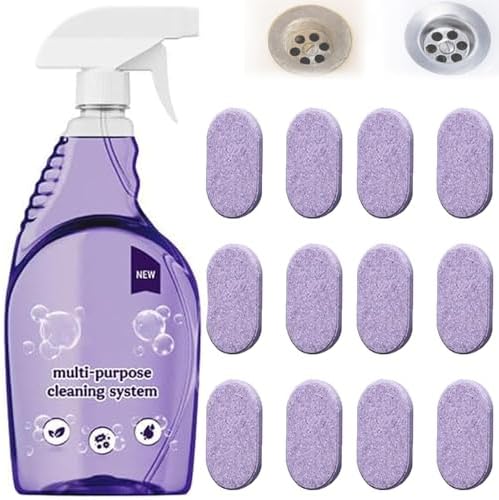 The All-In-One Multi Purpose Cleaning System - Cleaning Spray for Instant Stain Removal, With Concentrated Cleaning Tablets, for Home, Kitchen, Bathroom & More (1 Bottle+12 Pcs) by Unknown
