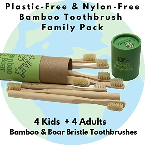 Gaia Guy Natural Bristle Bamboo Toothbrush Family Pack (NO Nylon - Boar Hair ONLY) - Totally Compostable & Biodegradable Boar Bristle and Bamboo Toothbrushes - Zero Waste - 4 Kids and 4 Adults - Image 2