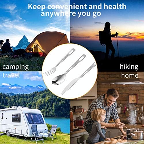 OUTXE Titanium Flatware Polished Knife Fork Spoon Set Lightweight Ti Camping Utility Cutlery Set with Carrying Bag for Traveling Picnic Hiking - Image 6