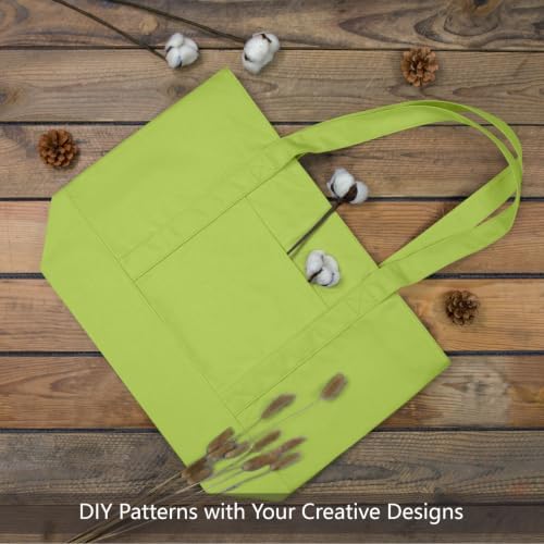 TOPDesign 3-Pack Canvas Tote Bags with an External Pocket, Reusable Grocery Shopping Bags, Top Zipper Closure, Daily Essentials (Light Green) - Image 4