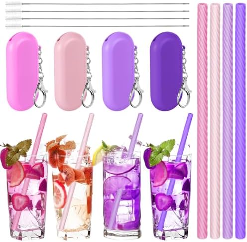 Meanplan 4 Sets Reusable Straws Travel Case Brush Silicone,Pink by Meanplan