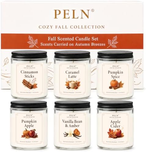 PELN Fall Scented Candles, 6 Pack Soy Candles for Home, Autumn Gift Set by PELN