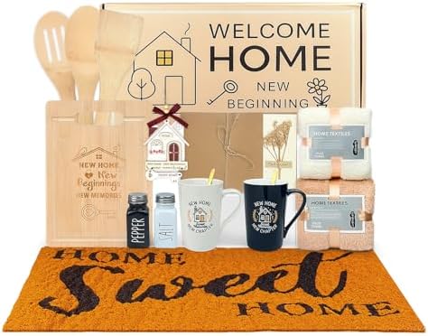 House Warming Gifts New Home Closing Gift Basket with 2 Coffee Mug and Welcome Mat New Home Box Housewarming Present for Couple,Home Buyers,Women,Men,Friend by Unknown