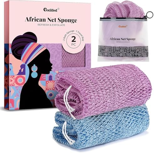 CORATED African Net Sponge with Knots Authentic, Shower Loofah Bath Sponge by CORATED