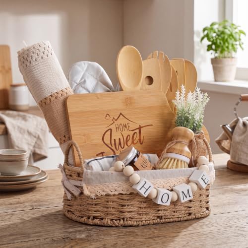Qinyoung 17 Pcs Housewarming Gifts, Farmhouse Kitchen Gift Basket for New Homeowners, Real Estate Agent Closing Gifts for House Buyers with Home Basket, Cutting Board, Table Runner Gift - Image 6