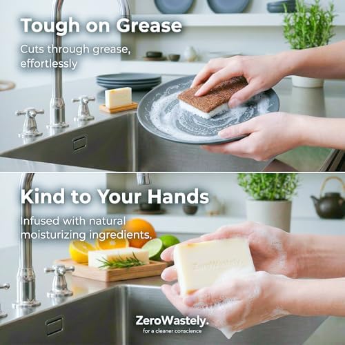 ZeroWastely Natural Dish Soap Bar - Value Pack of 3 Solid Soap Block 16oz - Lemon Scented, Long Lasting, Skin Friendly - Sustainably Made from 100% Organic Ingredients - Plastic Free Dish Soap - Image 4