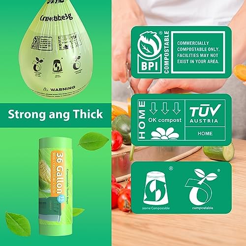 GreFusion Compostable 36 gallon Trash Bags, Extra Thick 1.28 Mills, Compost 36 Gal Trash Bags (Kitchen Tall Garbage Bags), Compostable Lawn & Leaf Yard Waste bags,ASTM D6400,Bpi Certified - Image 6