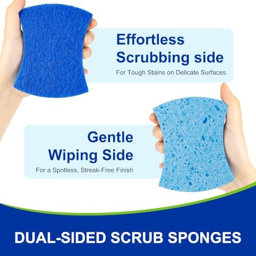 LILAC Non Scratch Sponges, 12 Count, Natural Cellulose Scrub Sponge for Dishes, Non Stick Cookware, Kitchen, Bathroom, Household (Blue) - Image 6