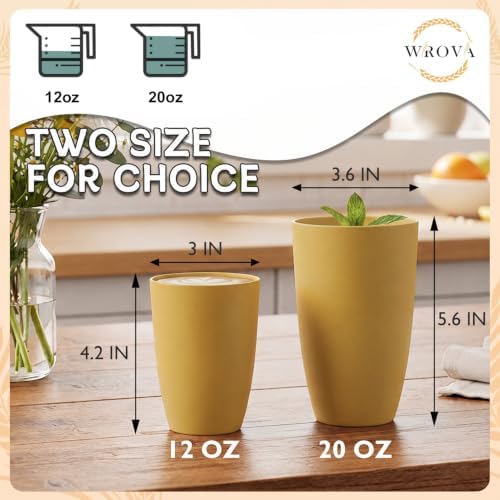 Wrova Wheat Straw Cups 6 PCS Good Alternative to Plastic Reusable Cups 12 oz Unbreakable Drinking Cup Reusable Dishwasher Safe Water Plastic Glasses Yellow - Image 3