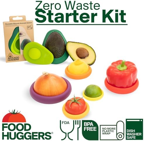 Food Huggers Zero Waste Starter Kit - (7 Pieces) -Avocado Hugger Saver Covers (Set of 2) + Reusable Silicone Food Savers Autumn Harvest (Set of 5), Dishwasher Safe, Keeps Food Fresh - Image 2