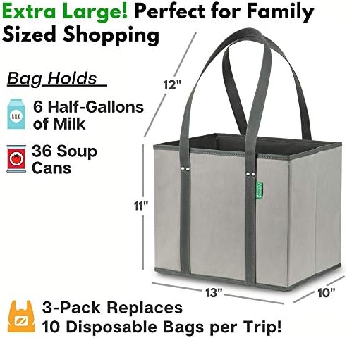 Reusable Grocery Bags (3 Pack) – Heavy Duty Shopping Bags, Gray - Image 4