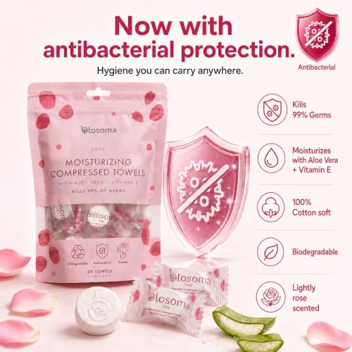 Rose Compressed Towels for Travel & Beauty Salon – Antibacterial Instant Expandable Disposable Cotton Hand Wipes, 50 Count Value Pack - Image 2