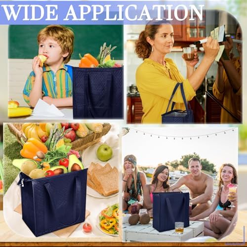 10 Pack 10 Pack Large Insulated Grocery Bag Zippered, Navy Blue - Image 6