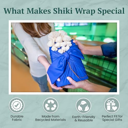SHIKIWRAP Reusable Furoshiki Gift Wrap, 18-Inch, Deep Blue - Image 4