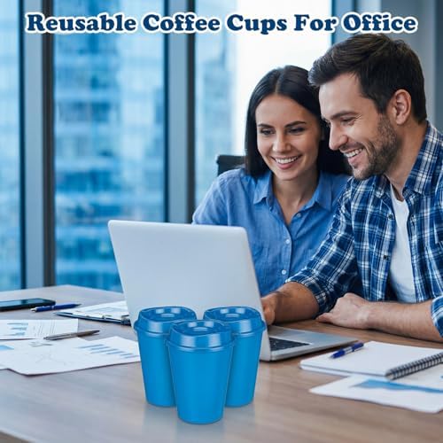 Honeydak 45 Pack 12 oz Reusable Coffee Cups with Lids Portable Tea Cups Reusable Hot Coffee Mugs Tumblers Bulk Plastic Tumblers Travel Drinks Mugs for Hot and Cold Drink (Navy Blue,Classic) - Image 4