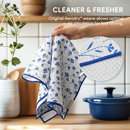 RECYCO Waffle Kitchen Towel Set of 2 - Quick Dry Microfiber Sustainable Dish Towels - Ultra Absorbent Reusable Cleaning Tea Towels - Lightweight Hand Towels,16”x 28”, Coastal Bliss - Image 5