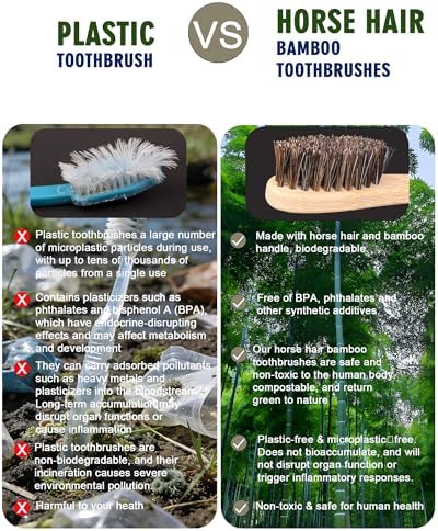 Natural Horse Bristle Bamboo Toothbrush 10 Pack Adult - Image 4