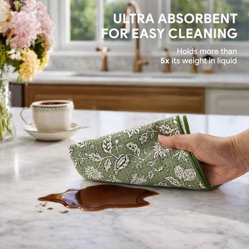 RECYCO Waffle Kitchen Towel Set of 2 - Quick Dry Microfiber Sustainable Dish Towels - Ultra Absorbent Reusable Cleaning Tea Towels - Lightweight Hand Towels,16”x 28”, Thyme & Vine - Image 4