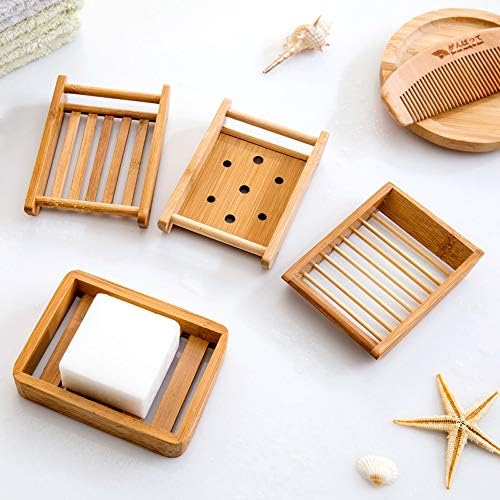 Kaxich 2 Pack Bamboo Wooden Soap Dish Shower Soap Storage Holder Saver Soap Tray Plate for Bathroom Shower Vanities Kitchen Sink - Image 3