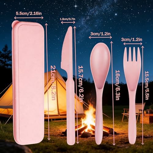 Travel Utensils Set with Case, 3 Pack Wheat Straw Portable Reusable Cutlery - Image 2