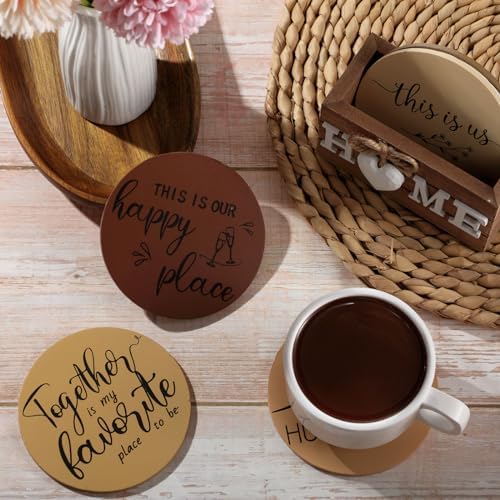 Queekay House Warming Gifts New Home Farmhouse Coasters Set of 6, Brown - Image 5