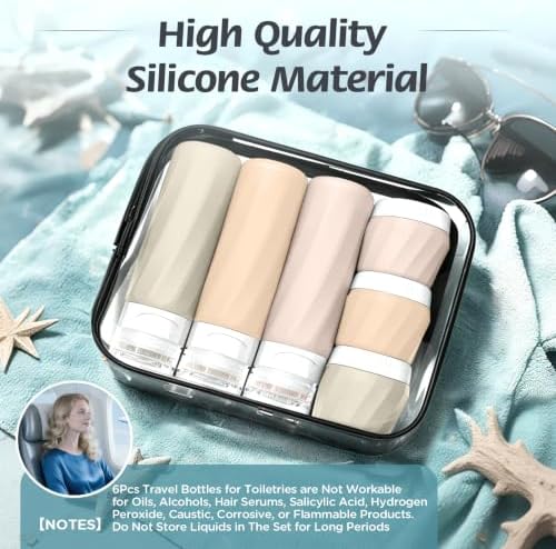 6Pcs Travel Bottles for Toiletries, Silicone Travel Size Containers Set - Image 6