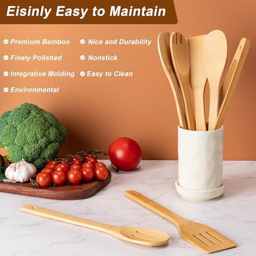 Eisinly 7-Piece Wooden Cooking Spoons, Polished Bamboo Utensil Set - Image 4