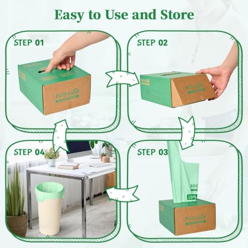 ECOLipak 13 Gallon 100 Count Compostable Kitchen Trash Bags with Handles - Image 5