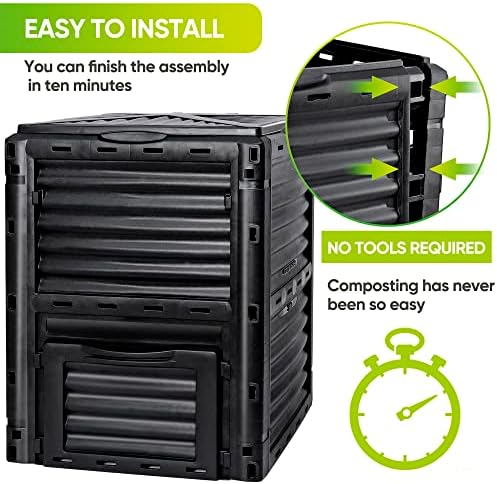SUPER DEAL 80 Gallon Compost Bin, Outdoor 300 L Garden Composter, Large Capacity BPA Free Material for Fast Creation of Fertile Soil, Easy to Assemble, Black (Black, 80 Gallon) - Image 4