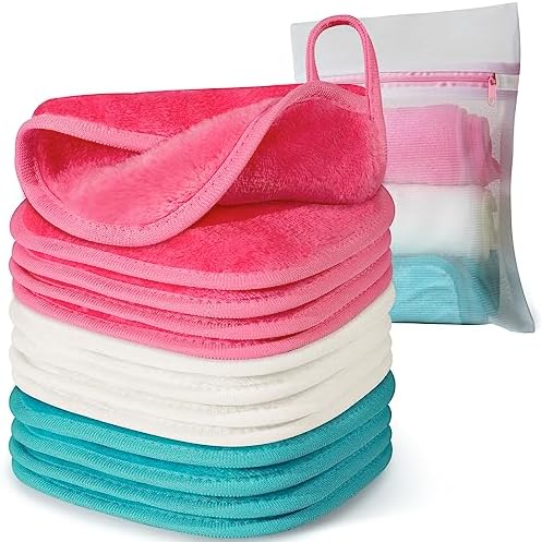 Makeup Remover Cloth, 6" x 6" Make Up Towels Reusable Face Cloth for Washing Face, Makeup Remover Pads Microfiber Face Washcloth with Mesh Bag, Just Water, 12 Pack by Natwag