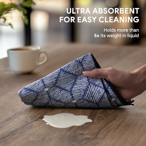 RECYCO Waffle Kitchen Towel Set of 2 - Quick Dry Microfiber Sustainable Dish Towels - Ultra Absorbent Reusable Cleaning Tea Towels - Lightweight Hand Towels,16”x 28”, Indigo Harmony - Image 3