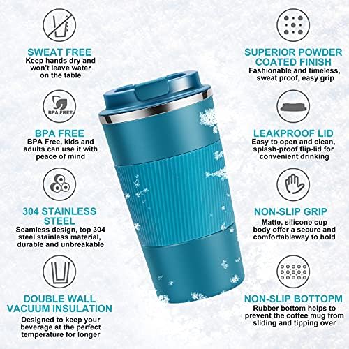 YINJOYI 12oz Travel Coffee Cups Insulated Tumbler Thermal Mug to Go with Lid Leak Proof Reusable Stainless Steel Coffee Mug Spill Proof for Hot and Iced Cold Drinks (Blue, 380ml) - Image 3