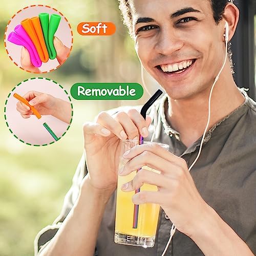 Lazycorner Reusable Stainless Steel Straws Metal Straw with Silicone Tip 5 Pcs 8mm Wide for 20/30/32oz Tumblers Smoothies and Shakes with 2 Cleaning Brushes,1 Portable Bag (Rainbow) - Image 4