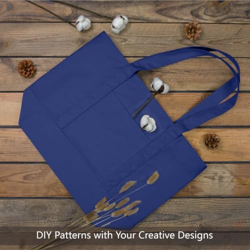TOPDesign 3-Pack Canvas Tote Bags with an External Pocket, Reusable Grocery Shopping Bags, Top Zipper Closure, Daily Essentials (Blue) - Image 4