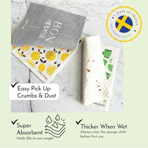 8 Pack Reusable Swedish Dishcloth, for Kitchen and Household Use, Super Absorbency, Made in Sweden, Cellulose Sponge Dish Cloths, Paper Towel Replacement, Plastic-Free Packaging - Image 3