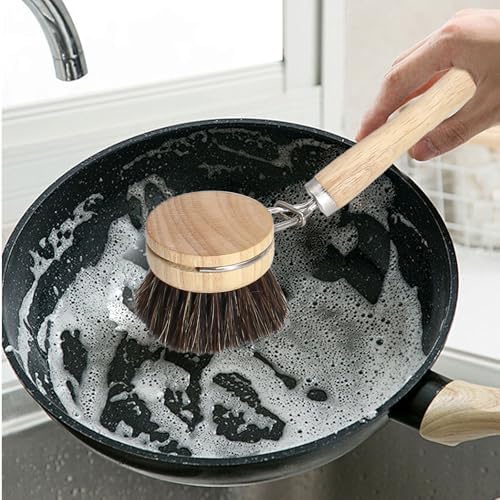 5 Pc Wood Dish Brush, 4 Horsehair Heads with 1 Handle - Image 6